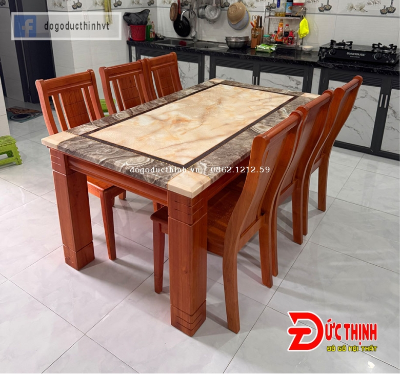 BÀN ĂN MẶT ĐÁ WANUT 160CM- VUÔNG - 6 GHẾ VUÔNG - BAMD-31
