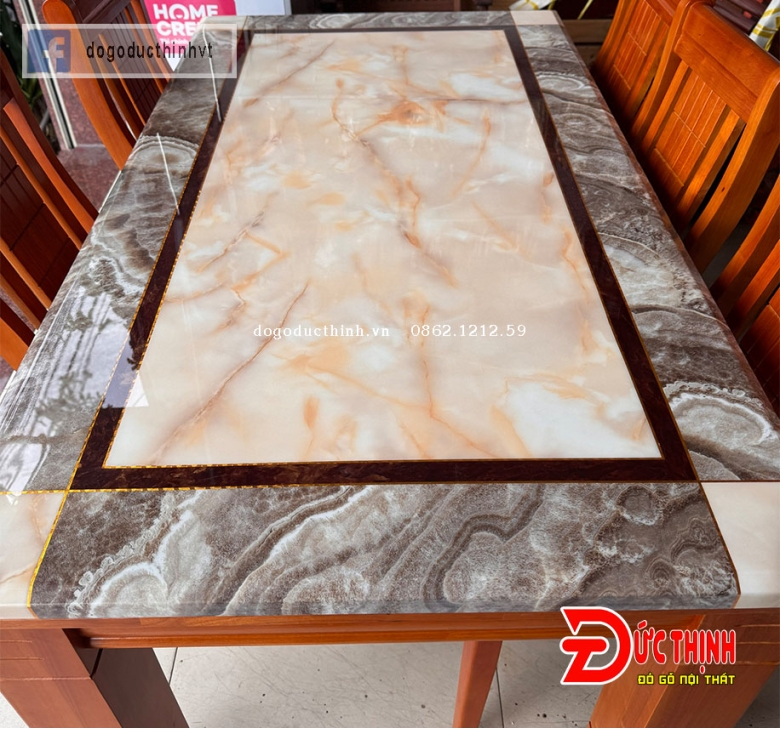 BÀN ĂN MẶT ĐÁ WANUT 160CM- VUÔNG - 6 GHẾ VUÔNG - BAMD-31