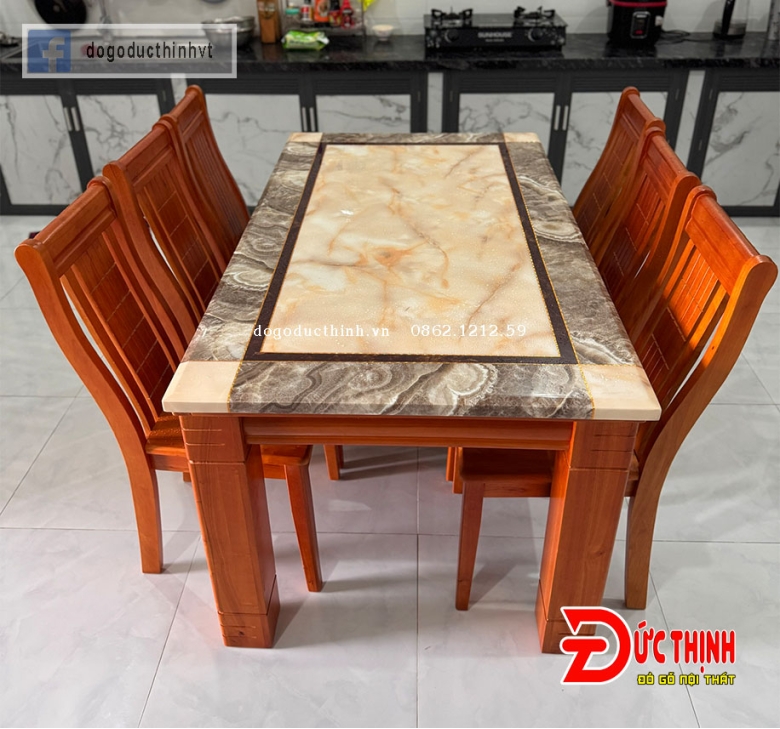BÀN ĂN MẶT ĐÁ WANUT 160CM- VUÔNG - 6 GHẾ VUÔNG - BAMD-31