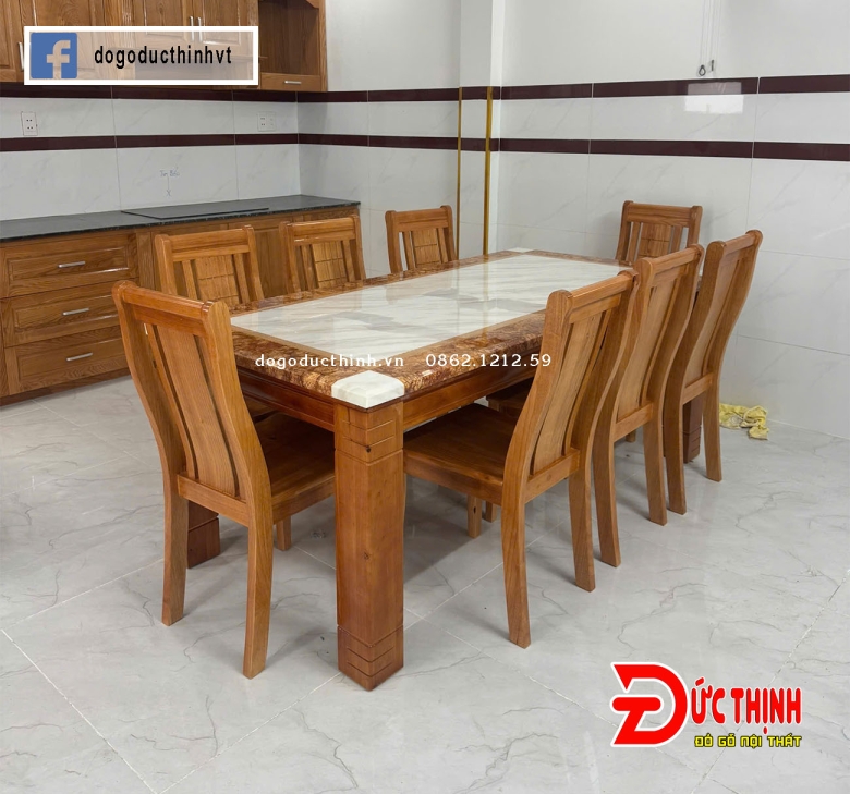 BÀN ĂN MẶT ĐÁ WANUT 190CM- VUÔNG - 8 GHẾ VUÔNG - BAMD-27