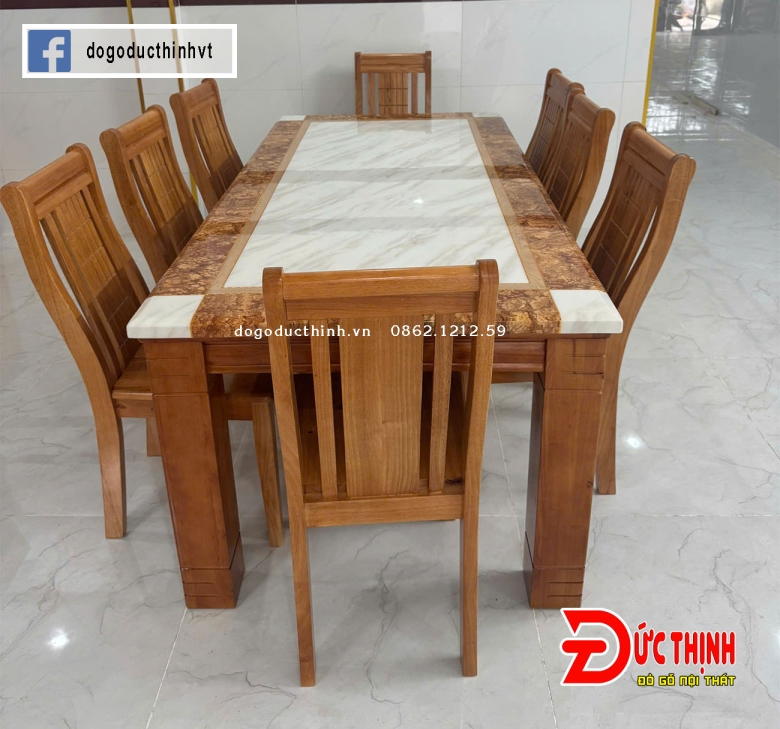 BÀN ĂN MẶT ĐÁ WANUT 190CM- VUÔNG - 8 GHẾ VUÔNG - BAMD-27