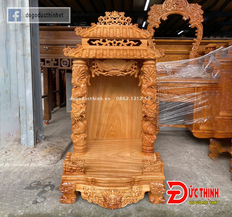 Bàn thờ ông Địa gỗ đỏ - Rồng Mây - Mái ngói - 60