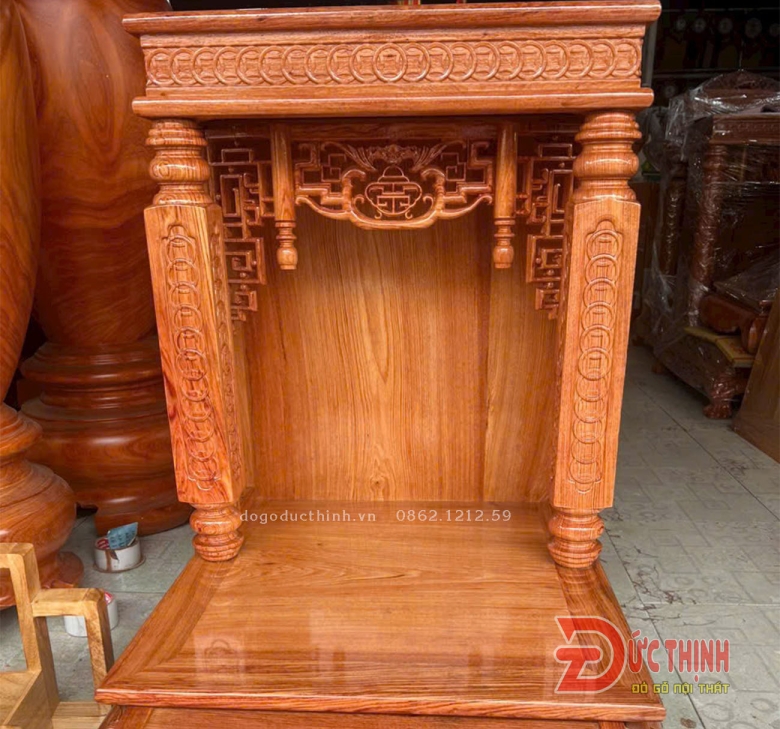 Bàn thờ Ông Địa - Thần Tài gỗ hương đá - có bậc tam cấp