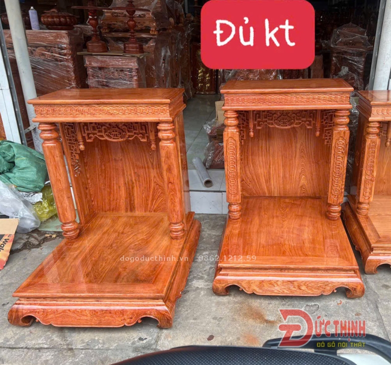 Bàn thờ Ông Địa - Thần Tài gỗ hương đá - có bậc tam cấp