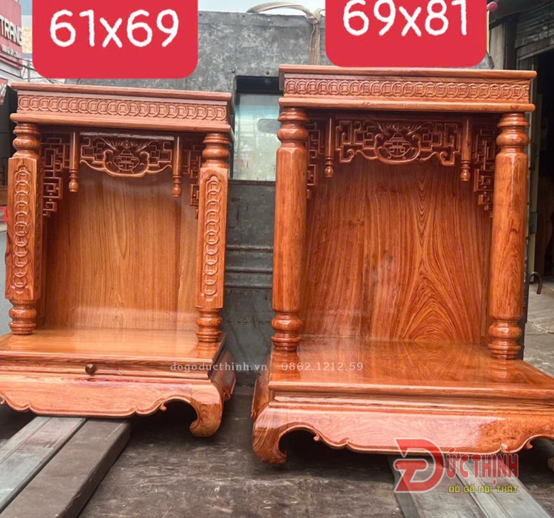 Bàn thờ Ông Địa - Thần Tài gỗ hương đá - có bậc tam cấp
