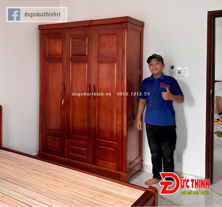 Giường ngủ gỗ xoan đào mẫu họa tiết CNC