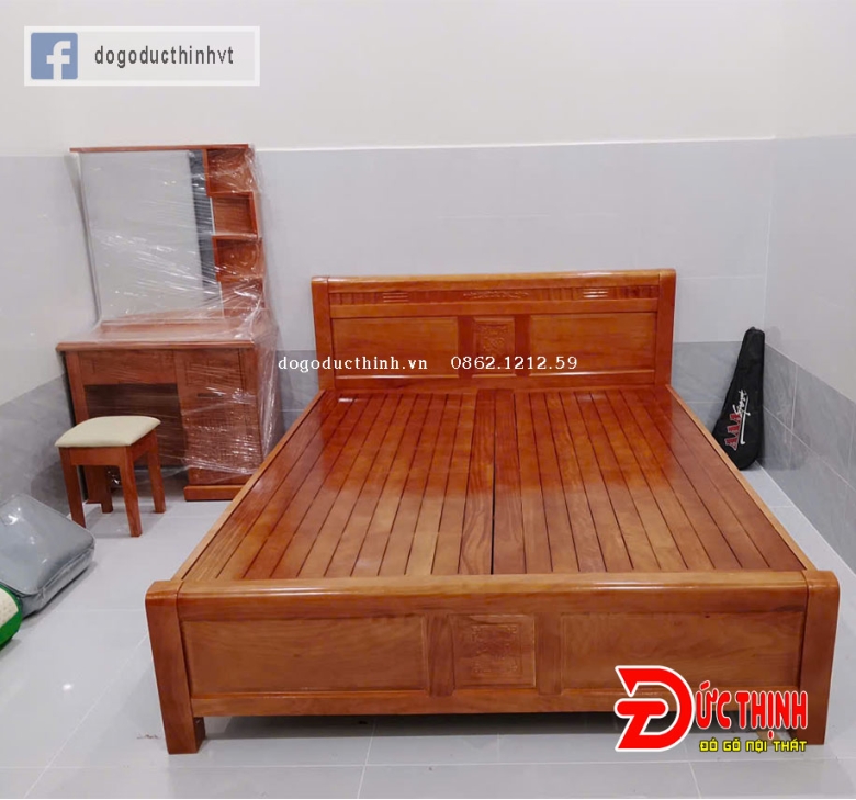 Giường ngủ gỗ sồi - Vạt phản nan - Lau màu gỗ đỏ