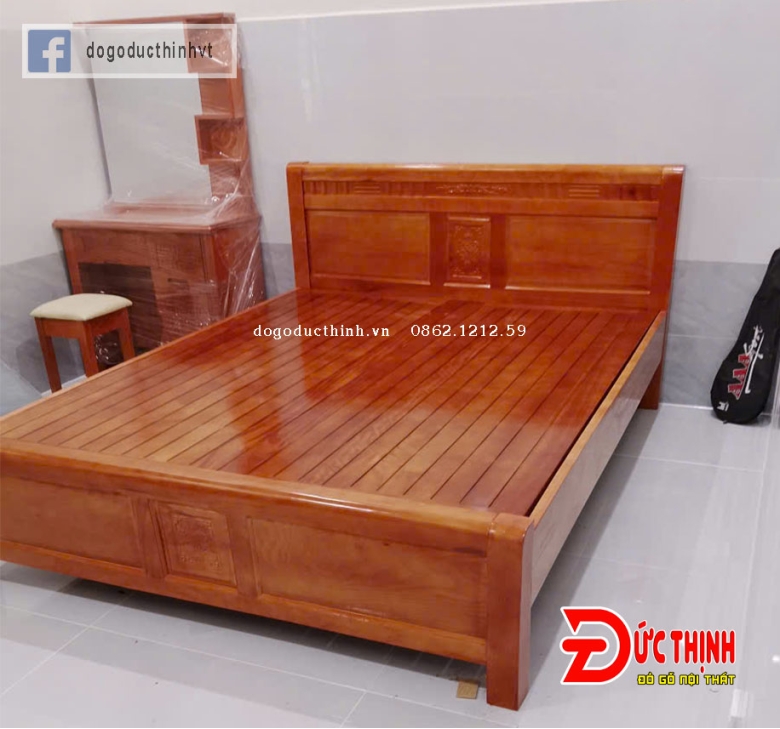 Giường ngủ gỗ sồi - Vạt phản nan - Lau màu gỗ đỏ