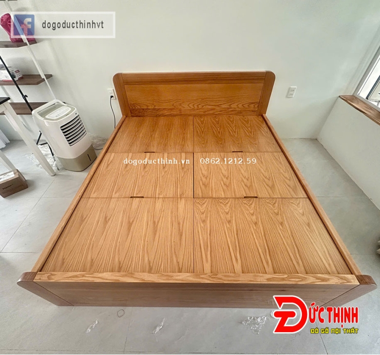 Giường ngủ gỗ sồi Nga mẫu trơn hiện đại bo cong - màu gỗ sồi Nga tự nhiên