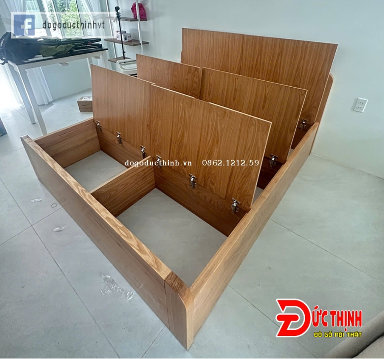 Giường ngủ gỗ sồi Nga mẫu trơn hiện đại bo cong - màu gỗ sồi Nga tự nhiên