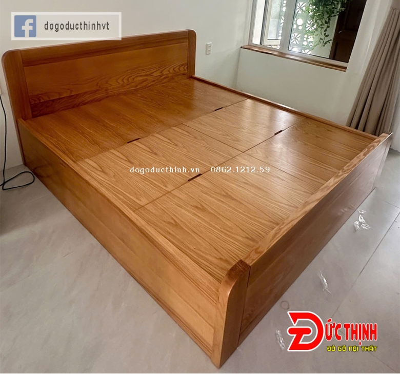 Giường ngủ gỗ sồi Nga mẫu trơn hiện đại bo cong - màu gỗ sồi Nga tự nhiên