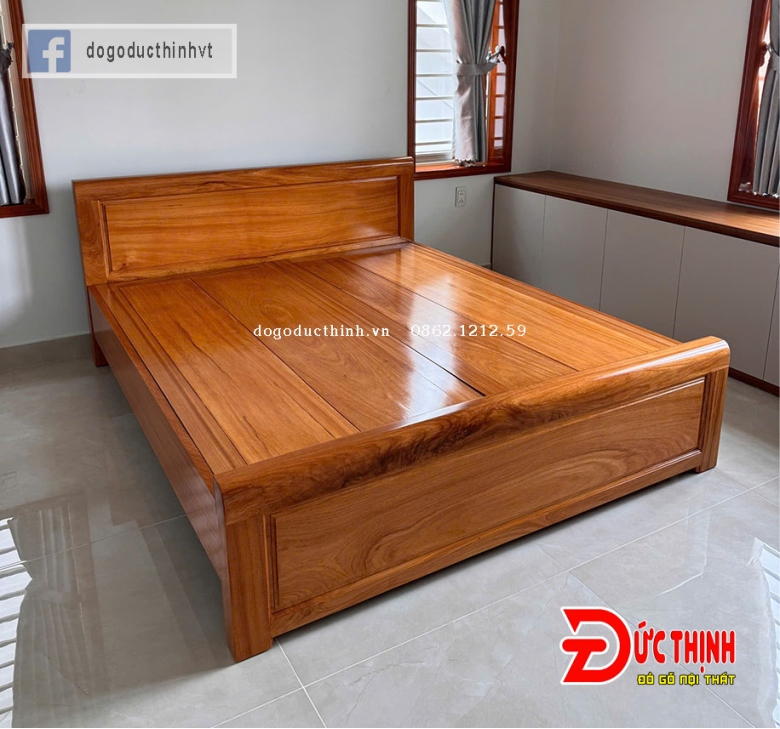 Giường ngủ gỗ đỏ mẫu trơn tối giản - vạt phản