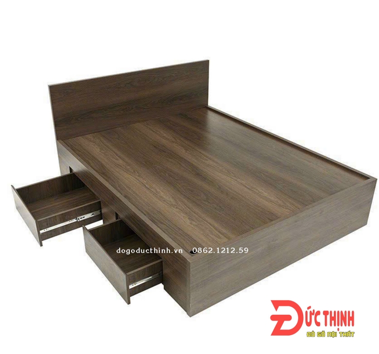 Giường ngủ gỗ MDF hiện đại - màu gỗ óc chó - có ngăn kéo