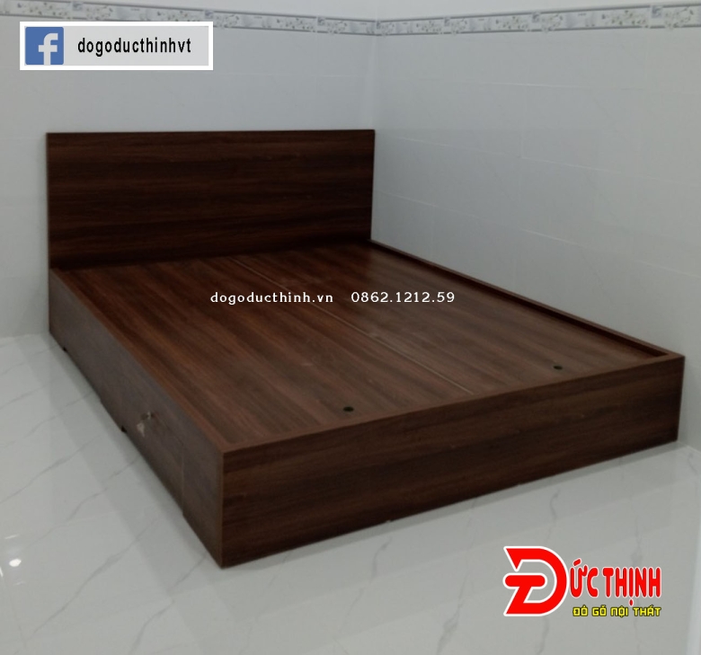 Giường ngủ gỗ MDF hiện đại - màu gỗ óc chó - có ngăn kéo