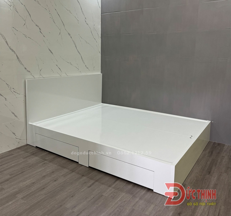 Giường ngủ gỗ MDF hiện đại - màu trắng - ngăn kéo đuôi giường