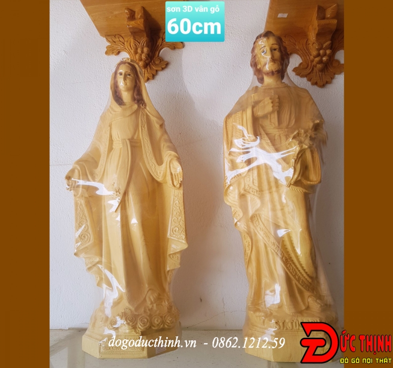 Bộ tượng Chúa composit - 3D vân gỗ - 60cm