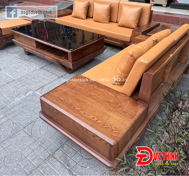 Sofa Hiện đại gỗ sồi Nga mẫu chân thuyền 2 ghế băng dài màu gỗ óc chó