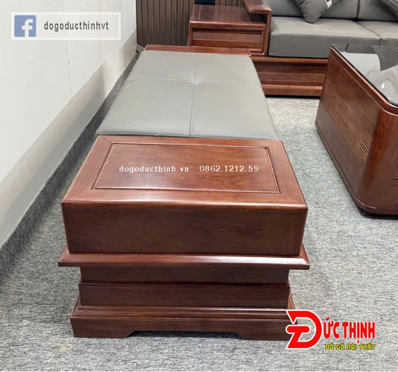 SOFA GỖ GÕ ĐỎ – MẪU CHÂN PHÁO GÓC L – SIZE LỚN