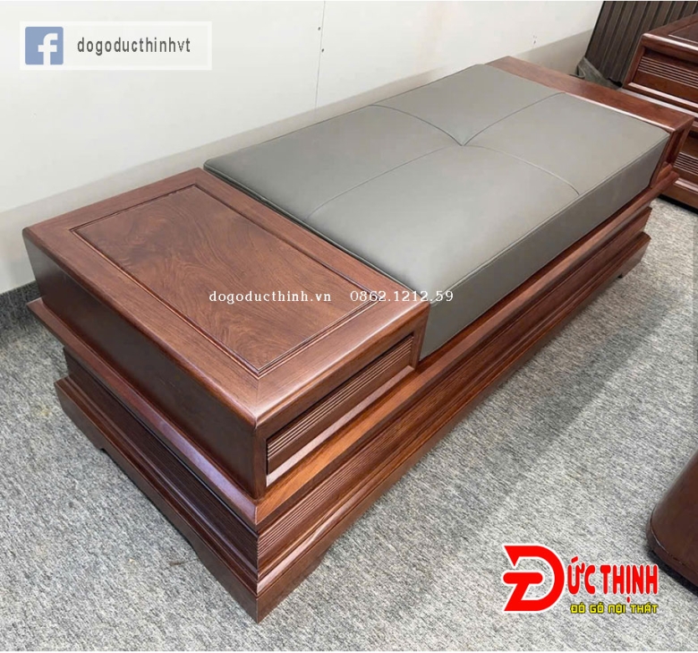SOFA GỖ GÕ ĐỎ – MẪU CHÂN PHÁO GÓC L – SIZE LỚN