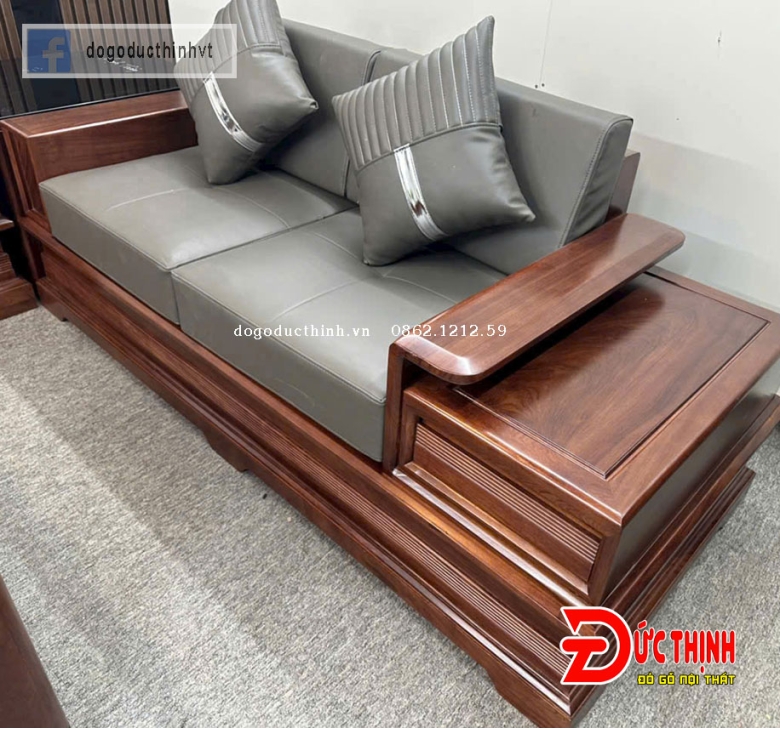 SOFA GỖ GÕ ĐỎ – MẪU CHÂN PHÁO GÓC L – SIZE LỚN