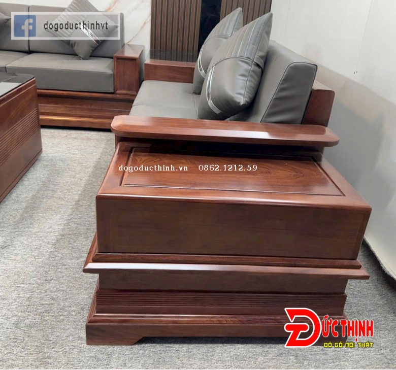 SOFA GỖ GÕ ĐỎ – MẪU CHÂN PHÁO GÓC L – SIZE LỚN