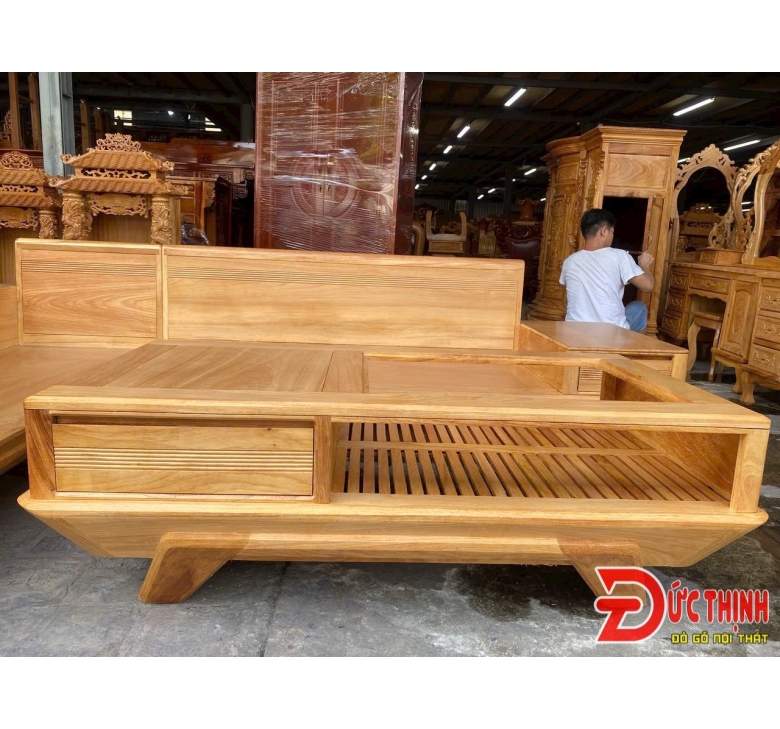 Sofa gỗ đỏ - Góc L - mẫu chân Thuyền 