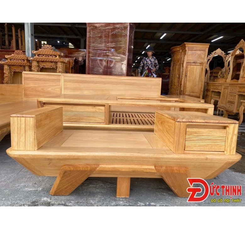 Sofa gỗ đỏ - Góc L - mẫu chân Thuyền 