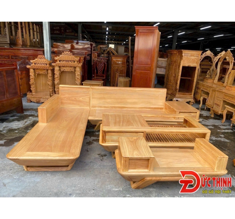 Sofa gỗ đỏ - Góc L - mẫu chân Thuyền 
