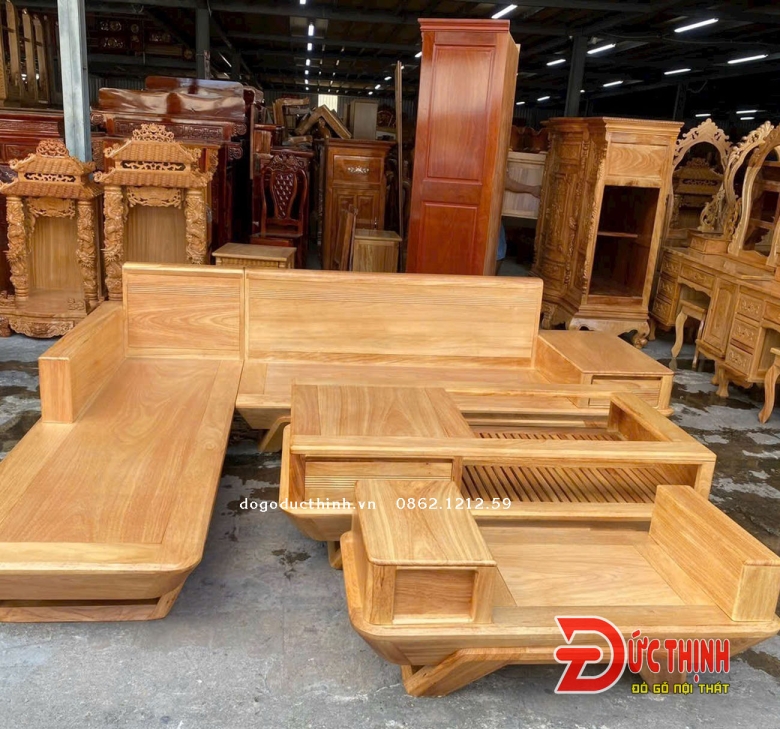 Sofa gỗ đỏ - Góc L - mẫu chân Thuyền 