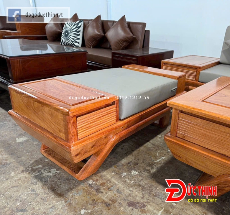Sofa Hiện đại gỗ hương đá mẫu chân thuyền 2 ghế băng dài - có nệm