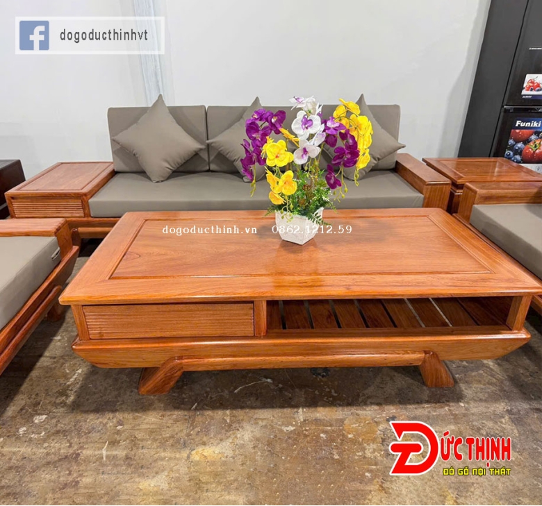 Sofa Hiện đại gỗ hương đá mẫu chân thuyền 2 ghế băng dài - có nệm