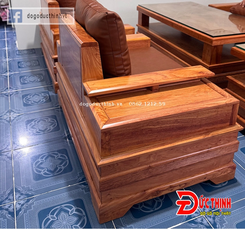 Bàn ghế sofa phòng khách hiện đại mẫu chân pháo - gỗ hương đá