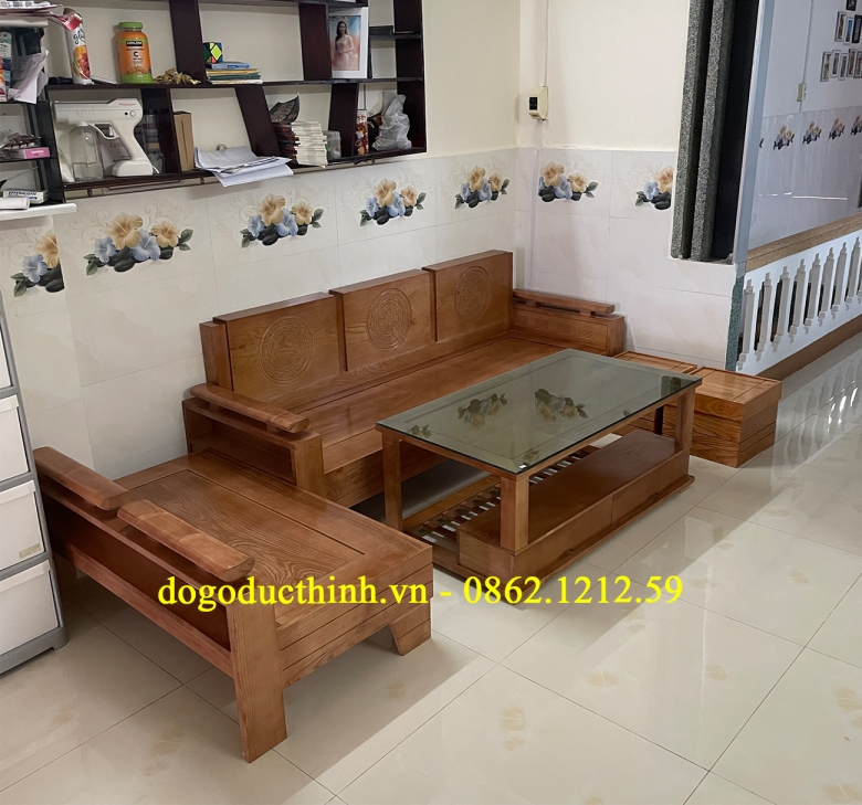 Sofa gỗ Sồi - Góc L  - 5 món