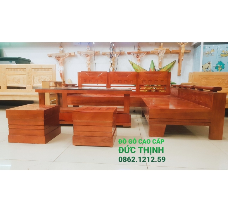 Sofa gỗ Sồi - Góc L  - 5 món