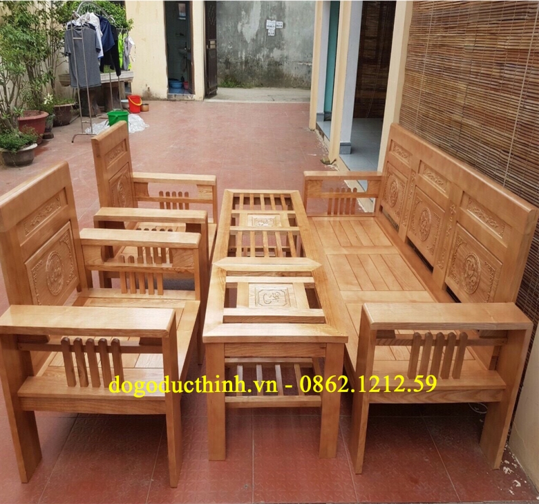 Sofa gỗ Sồi màu - Phúc Lộc Thọ -  5 món