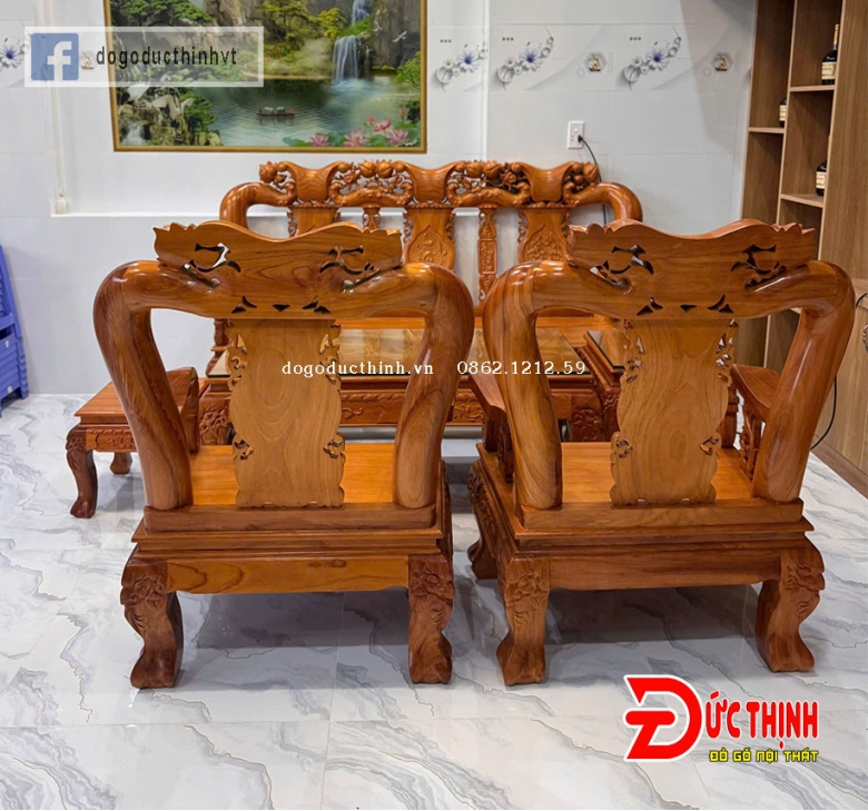 SALON GỖ ĐỎ - ĐÀO TIÊN - CỘT 12 - 6 MÓN - TAY CUỘN