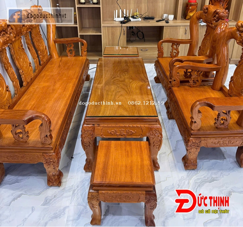 SALON GỖ ĐỎ - ĐÀO TIÊN - CỘT 12 - 6 MÓN - TAY CUỘN