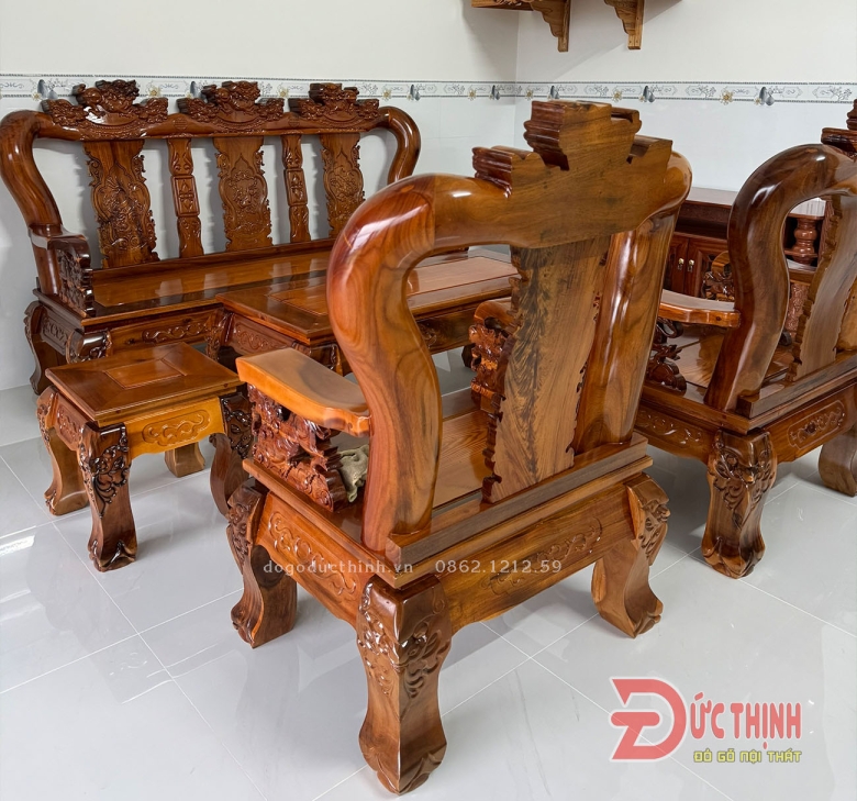 Salon gỗ tràm rừng mẫu nghê đỉnh cột 12 - 6 món