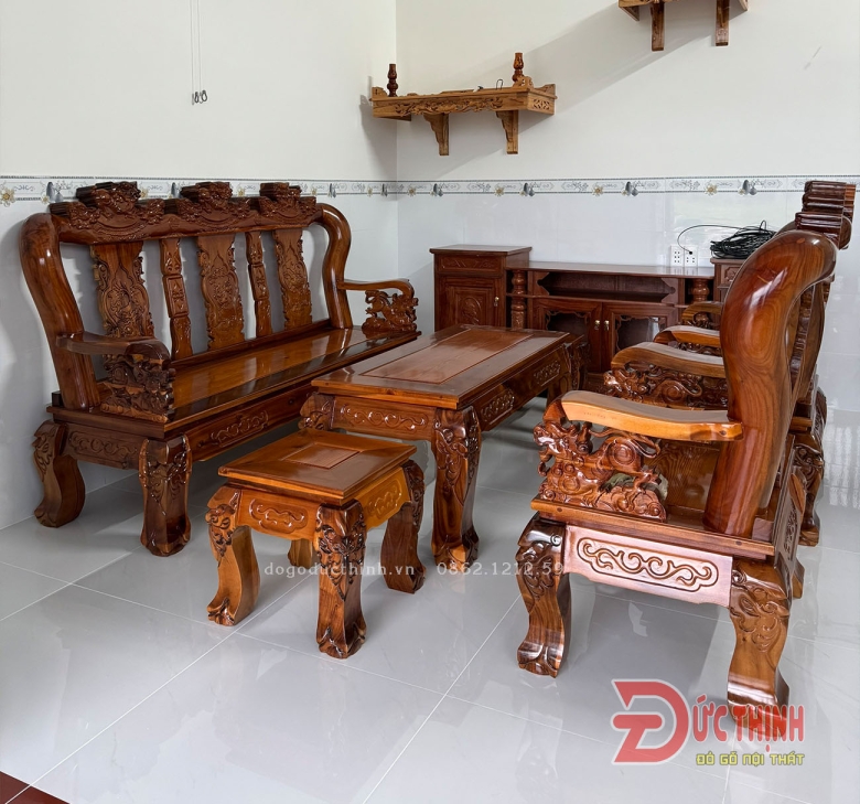 Salon gỗ tràm rừng mẫu nghê đỉnh cột 12 - 6 món