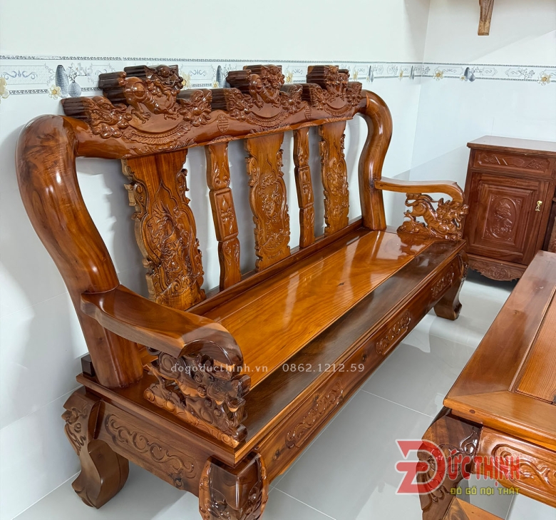 Salon gỗ tràm rừng mẫu nghê đỉnh cột 12 - 6 món