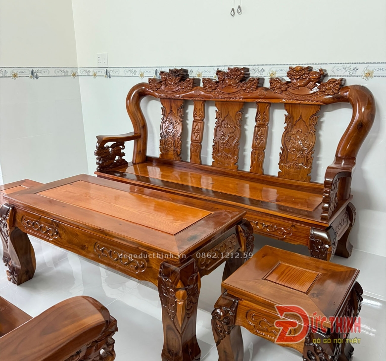 Salon gỗ tràm rừng mẫu nghê đỉnh cột 12 - 6 món