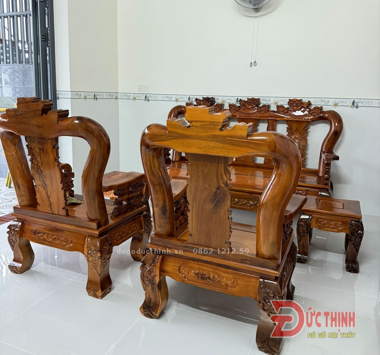 Salon gỗ tràm rừng mẫu nghê đỉnh cột 12 - 6 món