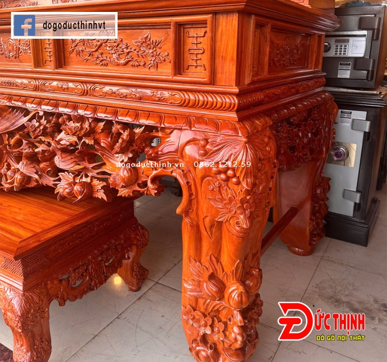 SẬP THỜ GỖ ĐỎ - MẪU MAI ĐIỂU - TAM CẤP - CHÂN 24CM