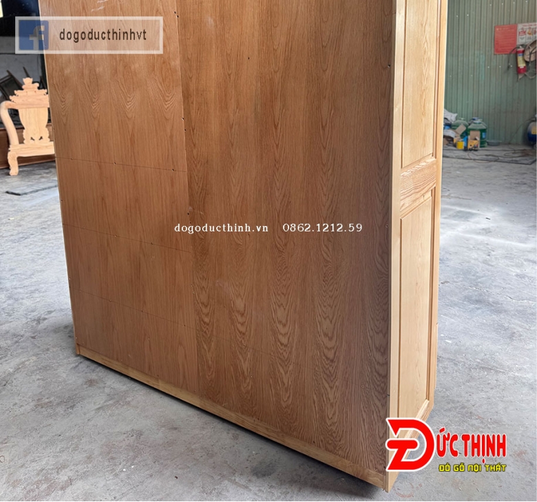 Tủ quần áo gỗ sồi - mẫu trơn tối giản