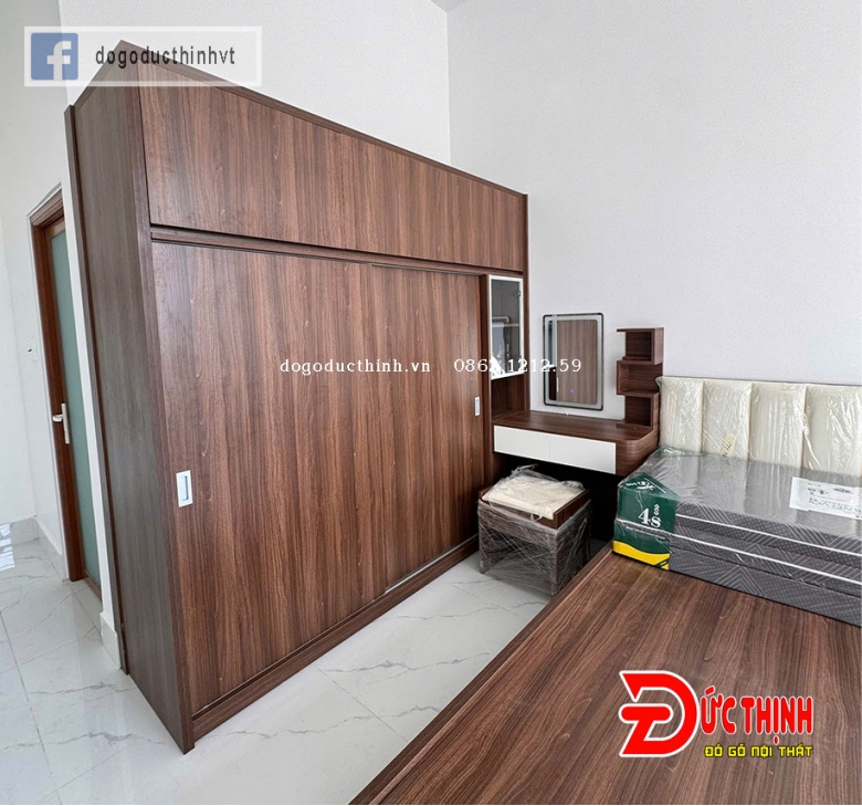 Combo phòng ngủ gỗ công nghiệp MDF màu gỗ óc chó