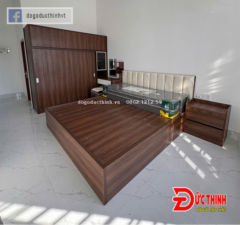 Combo phòng ngủ gỗ công nghiệp MDF màu gỗ óc chó