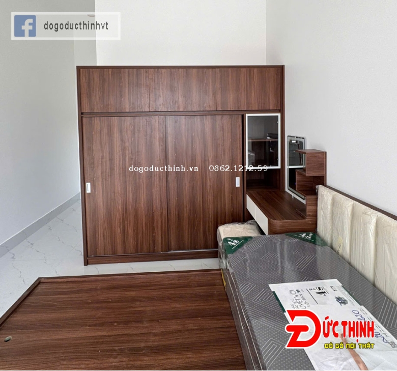 Combo phòng ngủ gỗ công nghiệp MDF màu gỗ óc chó