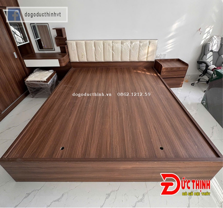 Combo phòng ngủ gỗ công nghiệp MDF màu gỗ óc chó