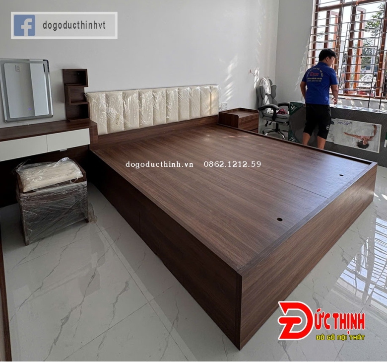 Combo phòng ngủ gỗ công nghiệp MDF màu gỗ óc chó