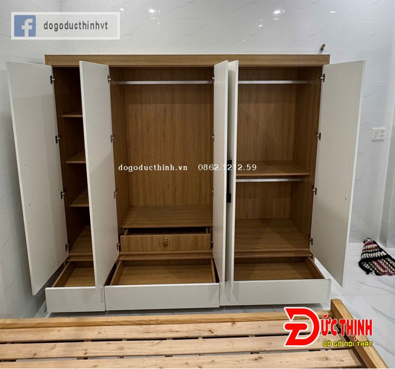 Tủ quần áo gỗ MDF cánh mở (phối màu cánh)
